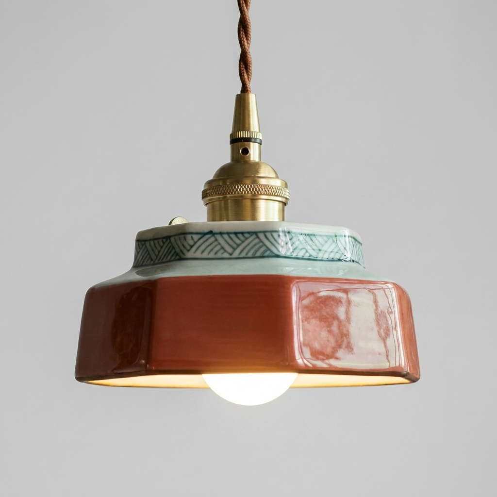 Luminaire Suspension Céramique - Artisanale & Laiton Doré eispas