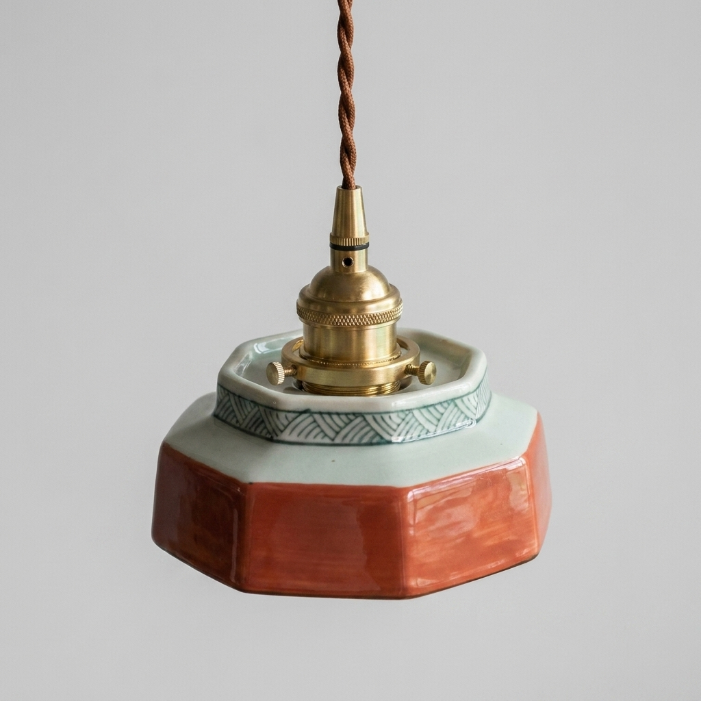 Luminaire Suspension Céramique - Artisanale & Laiton Doré eispas