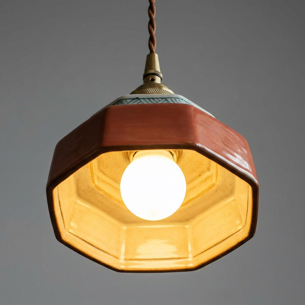 Luminaire Suspension Céramique - Artisanale & Laiton Doré eispas
