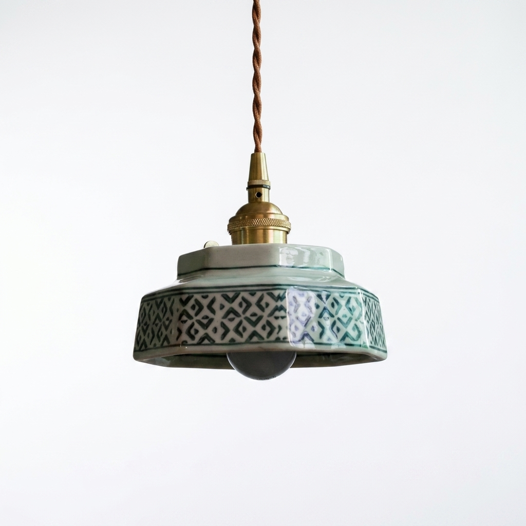 Luminaire Suspension Céramique - Artisanale & Laiton Doré eispas
