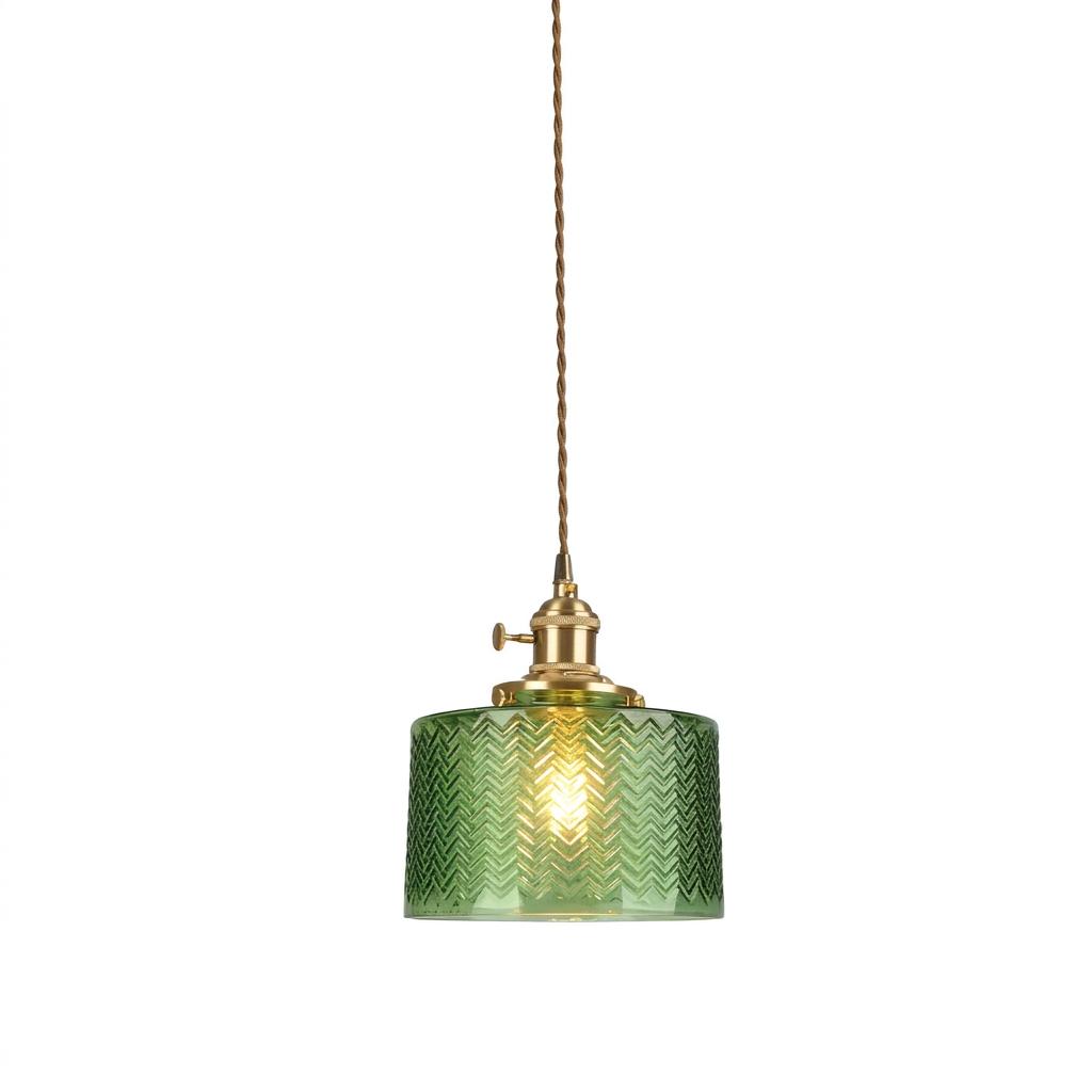 Luminaire Suspension Verre Gravé - Motif Chevron & Laiton Doré eispas
