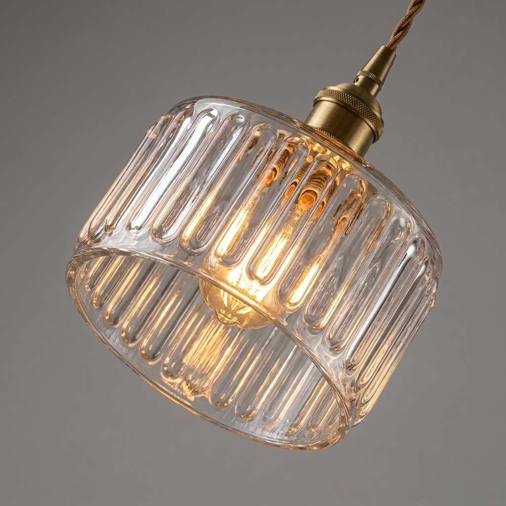 Luminaire Suspension Verre Cannelé - Motif Arcade & Laiton Doré eispas
