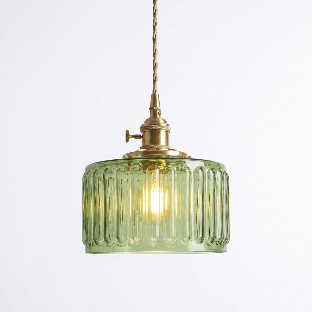 Luminaire Suspension Verre Cannelé - Motif Arcade & Laiton Doré eispas