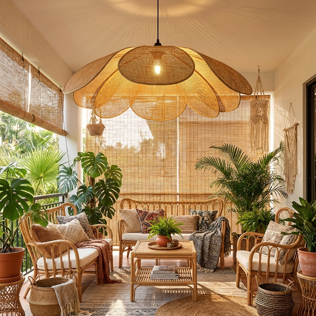 Luminaire Suspension Rotin - Fleur Naturelle & Bohème eispas