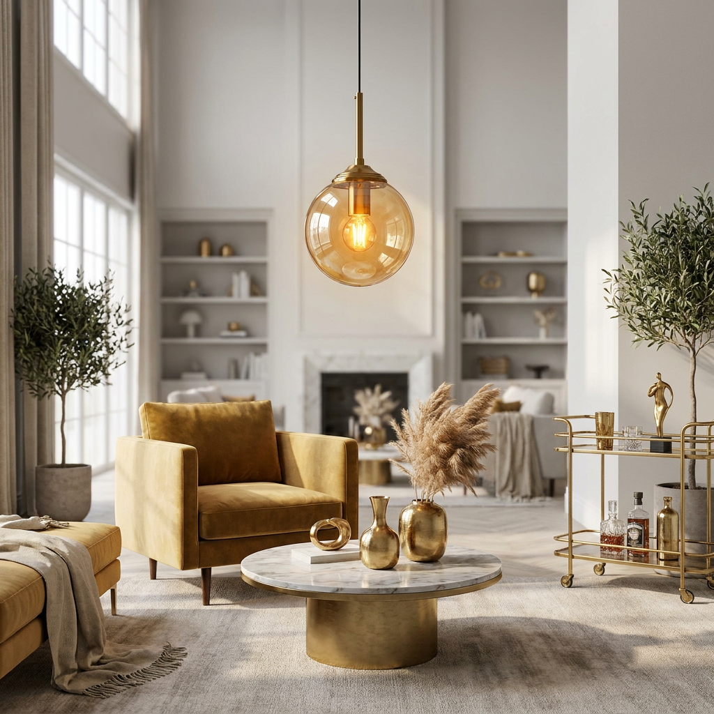 Luminaire Suspension Verre Globe - Ampoule Filament & Laiton Doré eispas