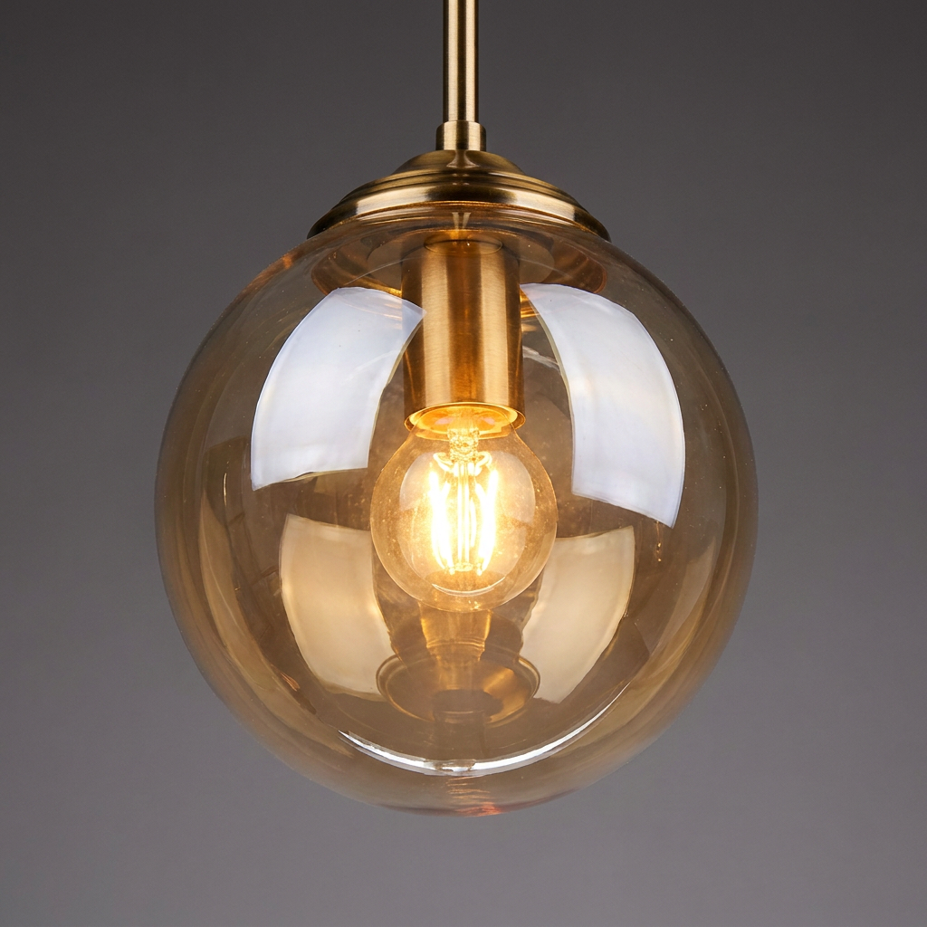 Luminaire Suspension Verre Globe - Ampoule Filament & Laiton Doré eispas