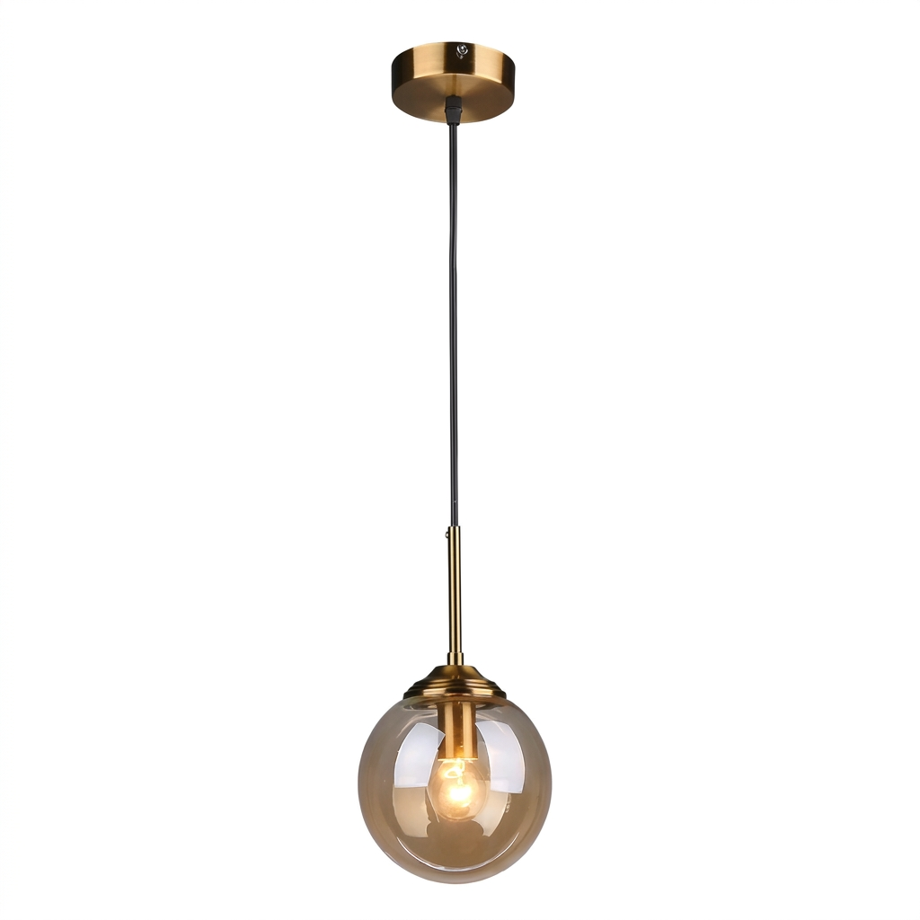 Luminaire Suspension Verre Globe - Ampoule Filament & Laiton Doré eispas