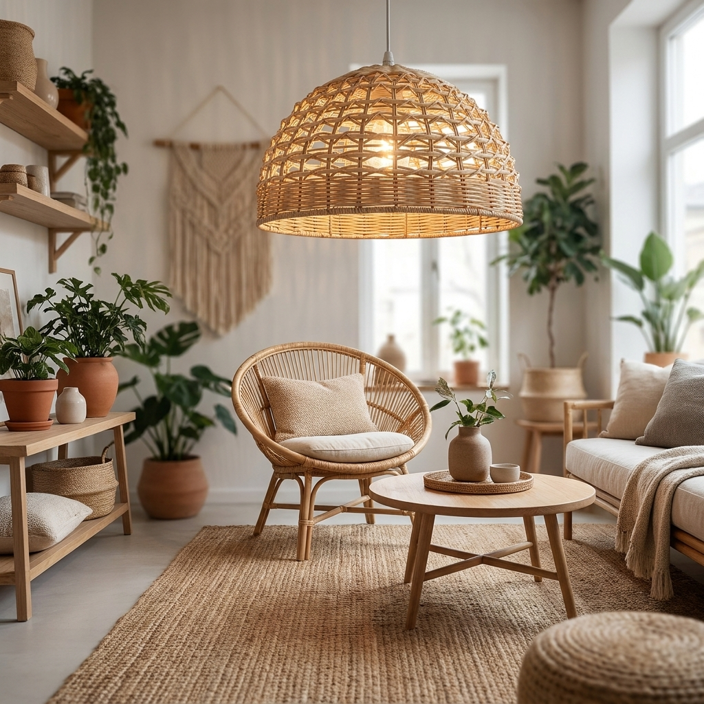 Luminaire Suspension Rotin - Dôme Naturel & Bohème eispas