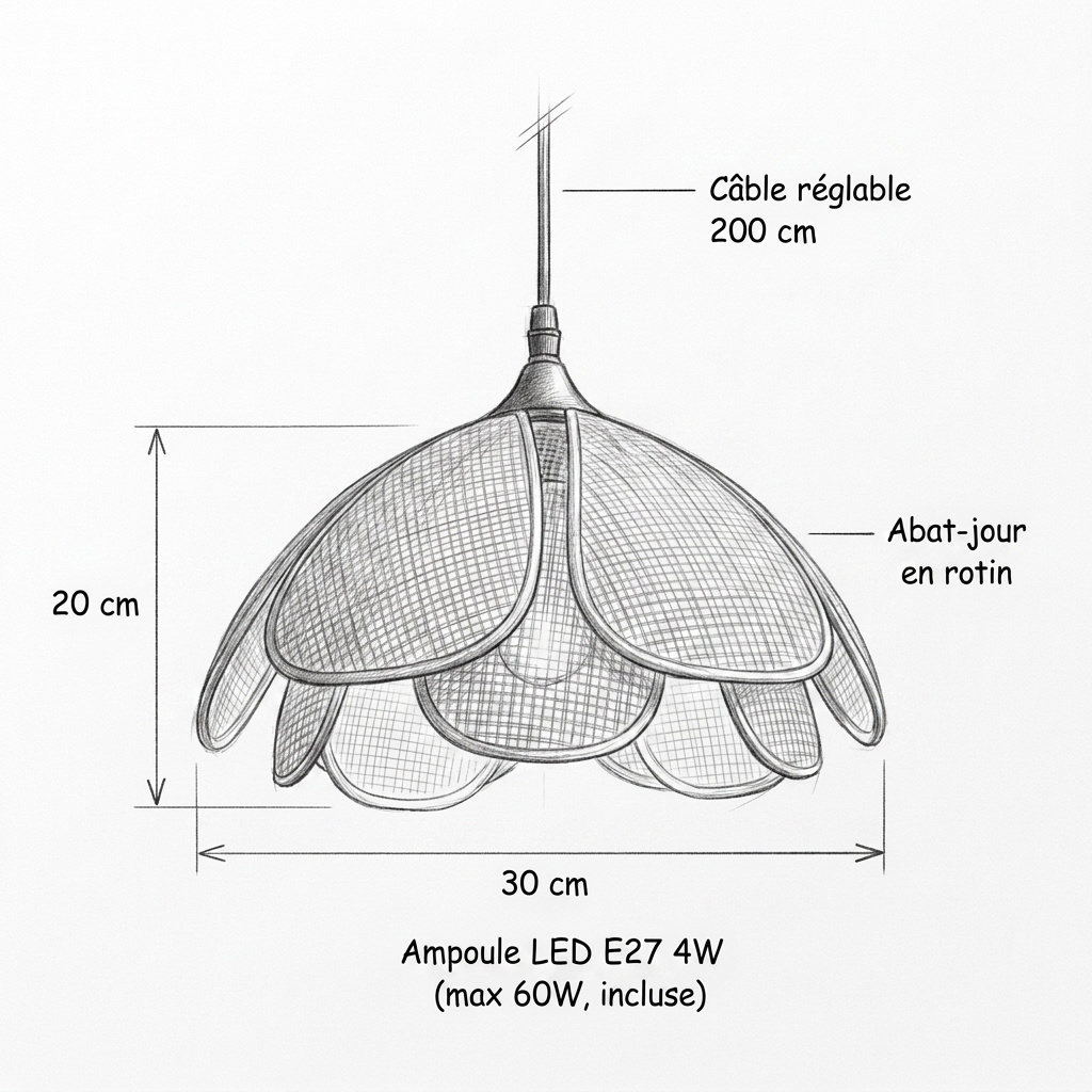 Suspension en Rotin et Tissu Lumide