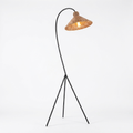 Lampadaire Trépied Rotin - Tige Courbée & Structure Métal Noir eispas