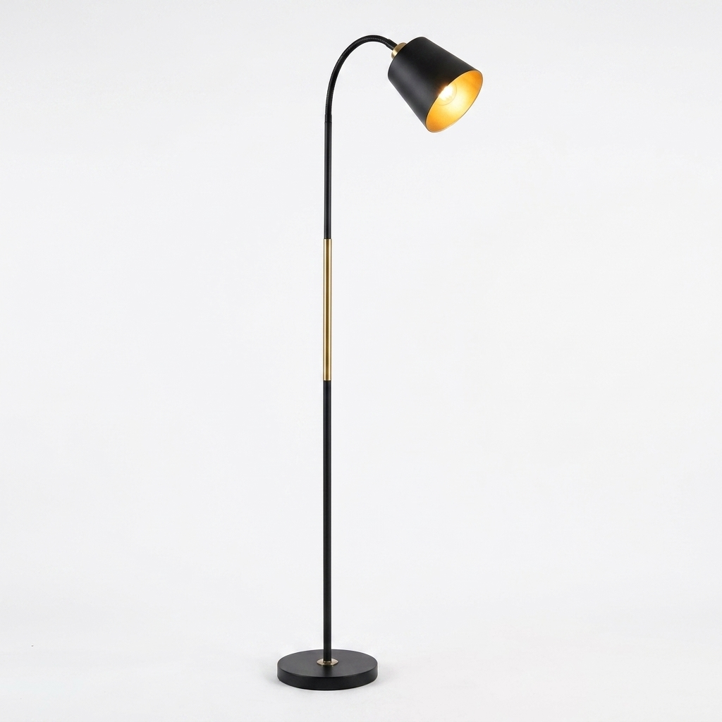 Lampadaire Col de Cygne Noir & Laiton - Éclairage Directionnel Flexible 120cm eispas