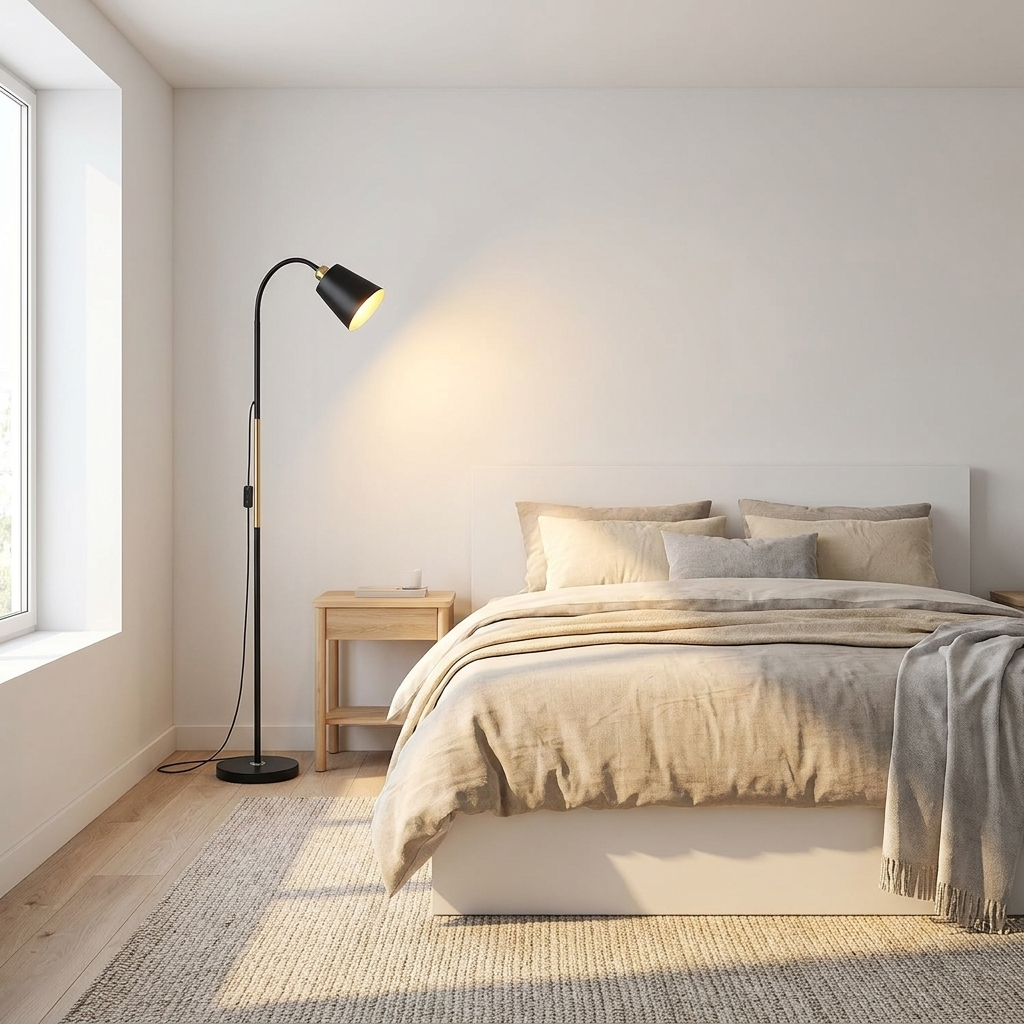 Lampadaire Col de Cygne Noir & Laiton - Éclairage Directionnel Flexible 120cm eispas