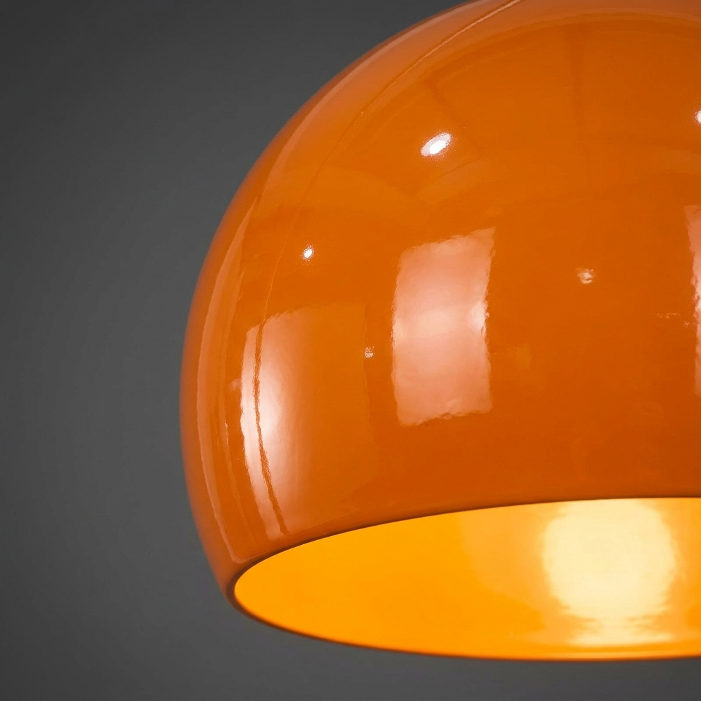 Lampadaire arc - abat-jour orange, tige chromée, hauteur ajustable eispas