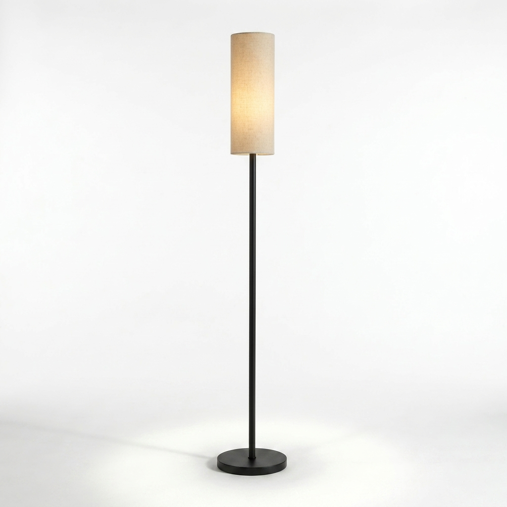 Lampadaire tige fine noire - abat-jour cylindrique blanc, eispas