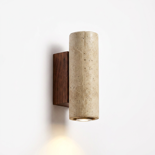 Applique murale cylindre béton & bois - double éclairage haut/bas eispas
