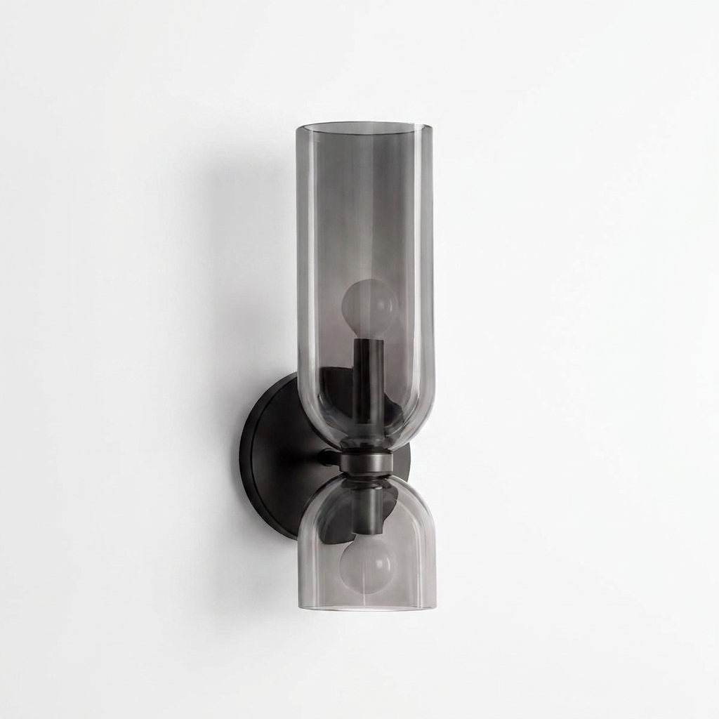 Applique murale cylindre verre fumé - double ampoule apparente eispas