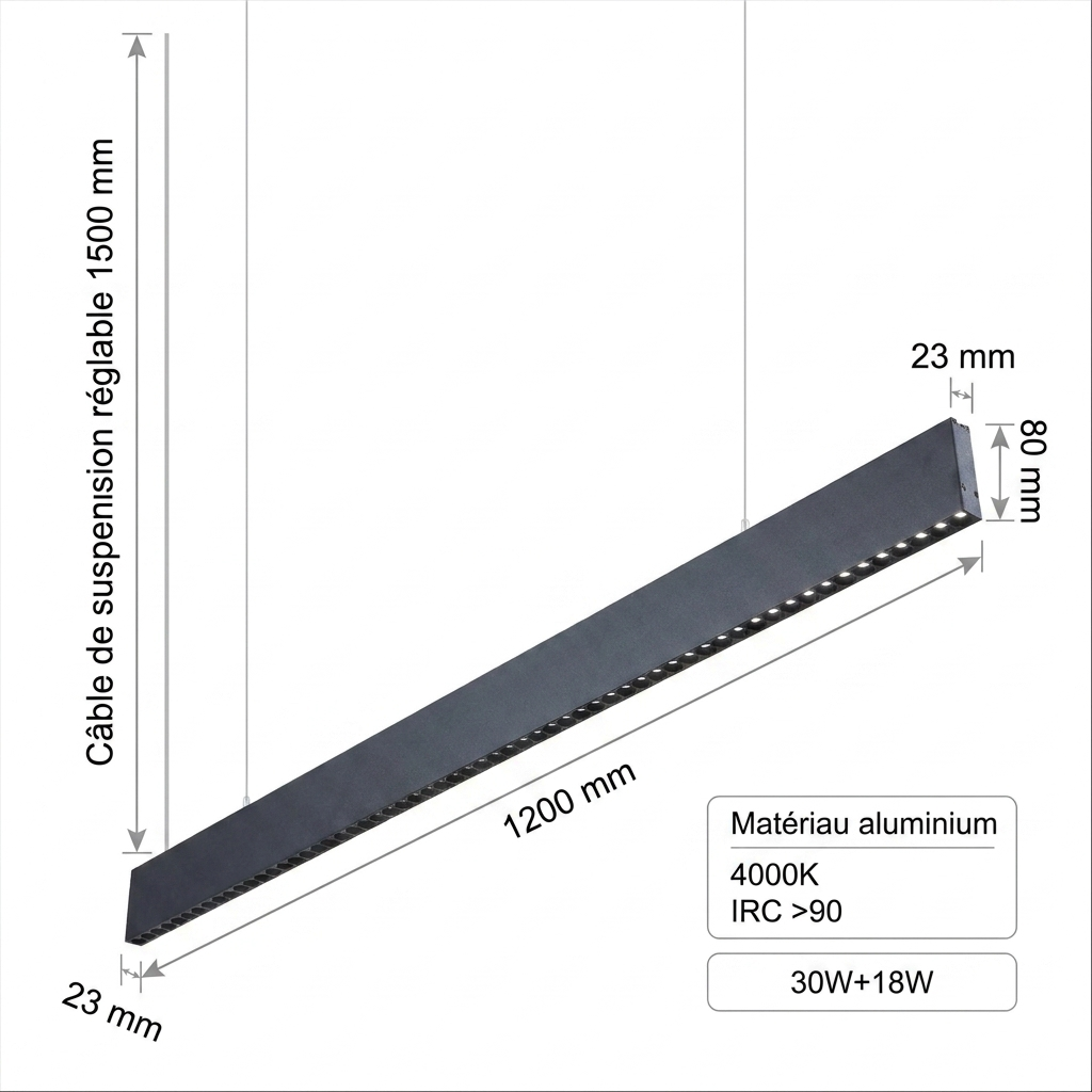 Suspension Linéaire LED - Lumière Précise, Design Minimaliste eispas